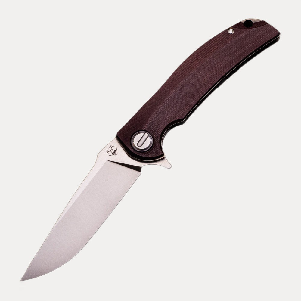 SHIROGOROV “LIMITED EDITION” RJ MARTIN DESIGN SOFT OVERKILL – M398 BLADE – MAROON CANVAS MICARTA HANDLE – RBS