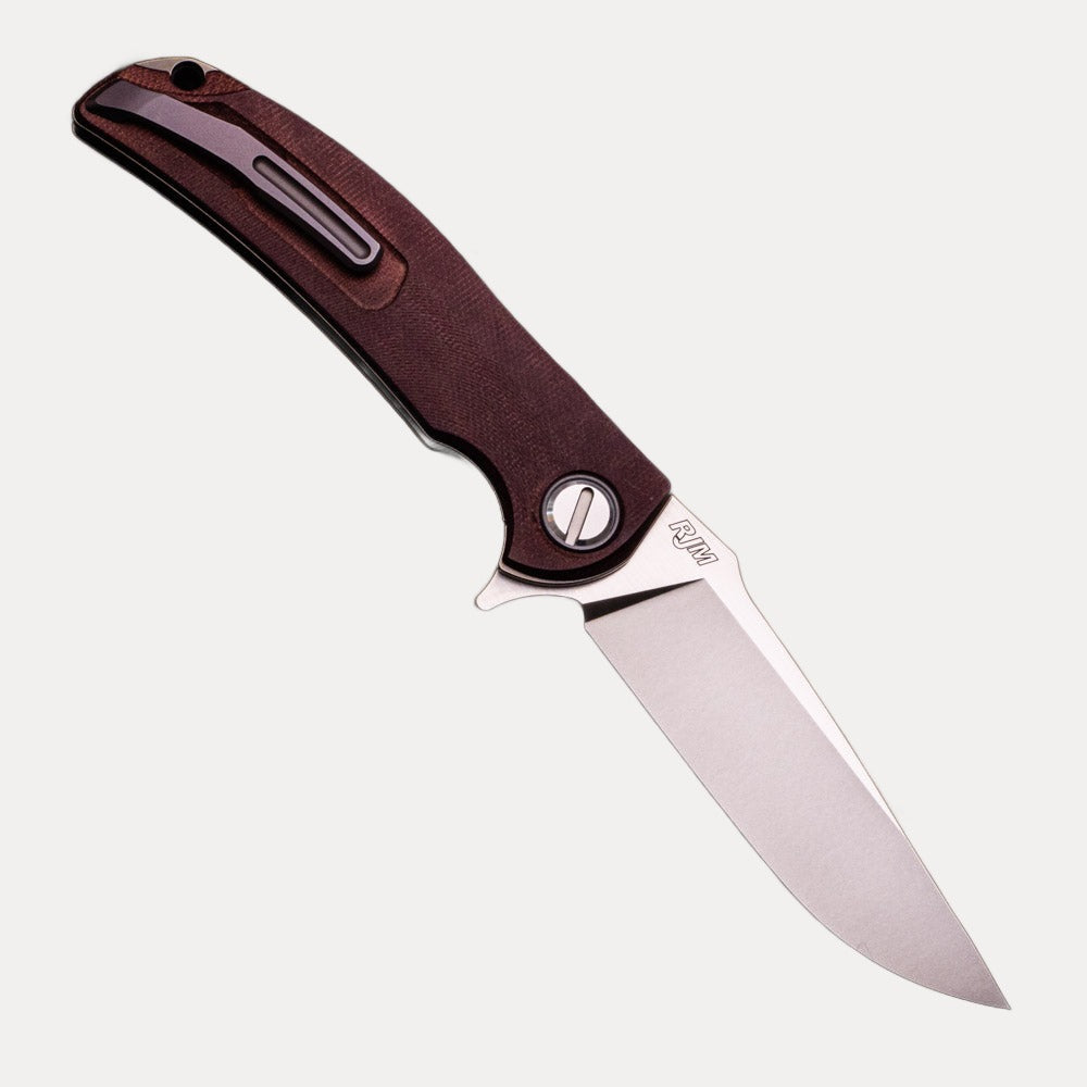 SHIROGOROV “LIMITED EDITION” RJ MARTIN DESIGN SOFT OVERKILL – M398 BLADE – MAROON CANVAS MICARTA HANDLE – RBS