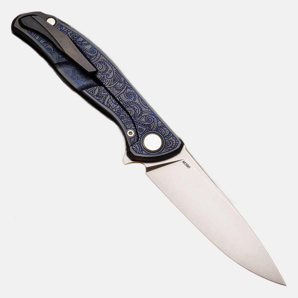 SHIROGOROV - TI2 DESIGN PAISLEY ETCH F95 - M390 BLADE - TITANIUM HANDLE - MRBS