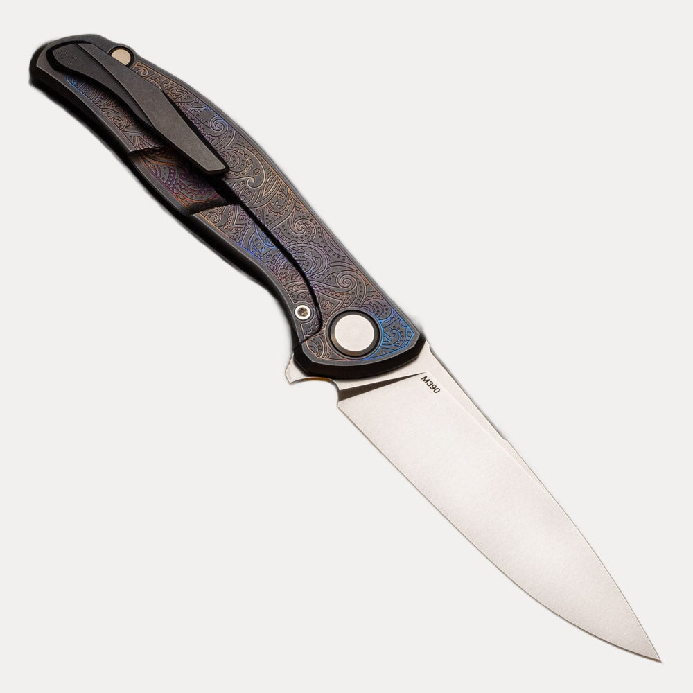 SHIROGOROV - TI2 DESIGN PAISLEY ETCH F95 - M390 BLADE - TITANIUM HANDLE - MRBS