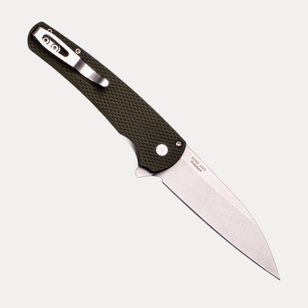 Pro-Tech Knives Malibu Flipper – CCKS 2023 – Green Textured Handle – Stonewash MagnaCut Wharncliffe Blade – Mosaic Button – Prototype 5305-GRN