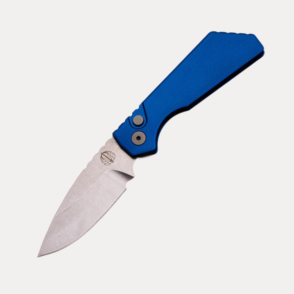 Pro-Tech Knives Strider PT Auto – Solid Blue Handle Stonewash Finished Magnacut Blade PT201-BLUE