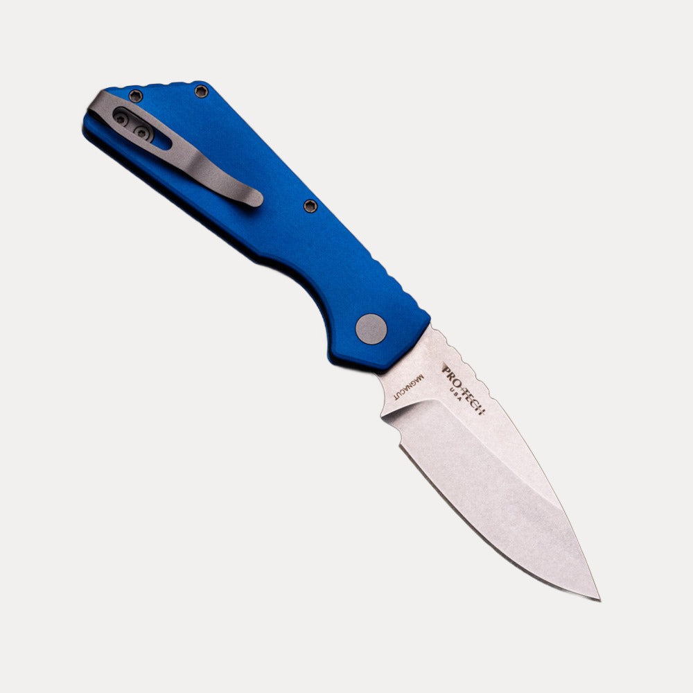 Pro-Tech Knives Strider PT Auto – Solid Blue Handle Stonewash Finished Magnacut Blade PT201-BLUE