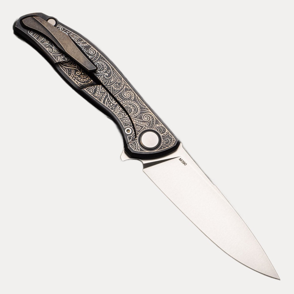 SHIROGOROV - TI2 DESIGN PAISLEY ETCH F95 - M390 BLADE - TITANIUM HANDLE - MRBS