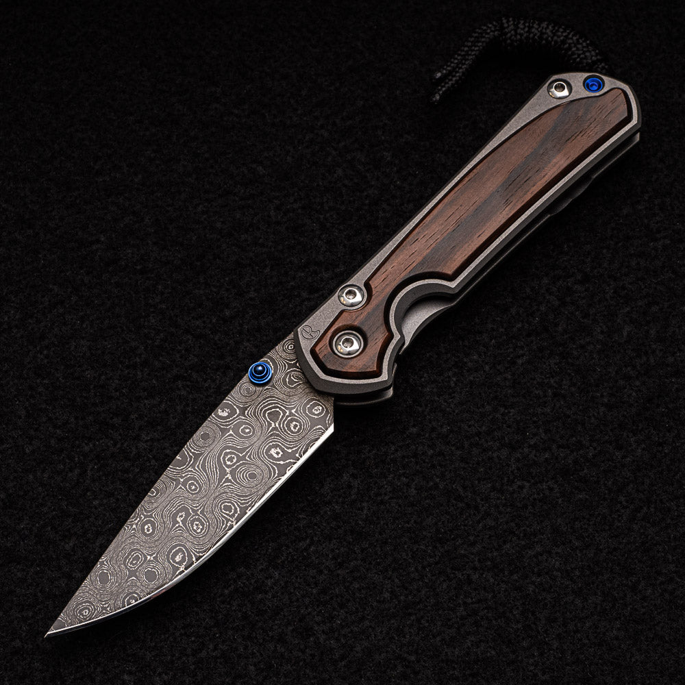 CHRIS REEVE SMALL SEBENZA 31 MACASSAR EBONY - RAINDROP BLADE - BLUE DOUBLE THUMB LUGS