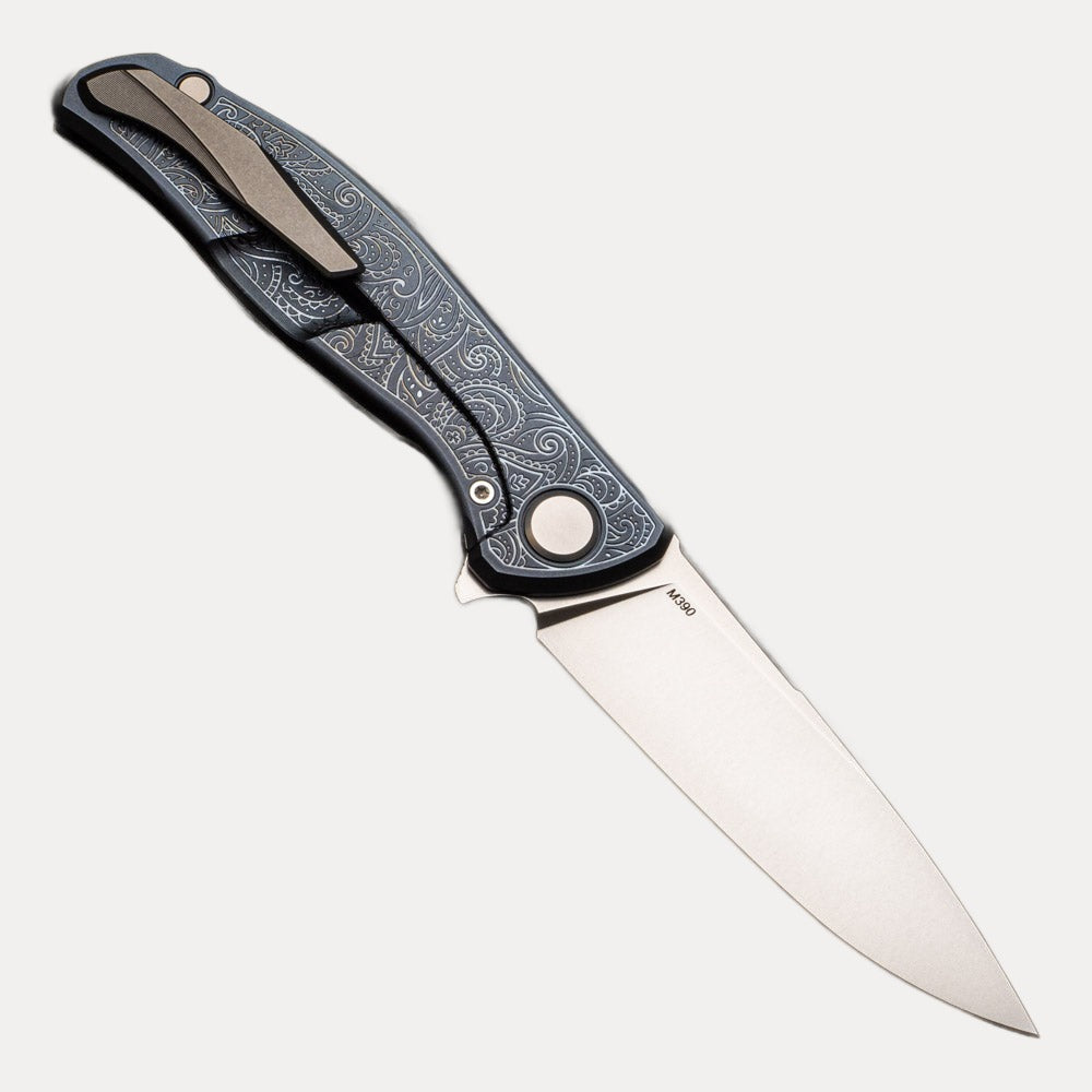 SHIROGOROV - TI2 DESIGN PAISLEY ETCH F95 – M390 BLADE – TITANIUM HANDLE – MRBS