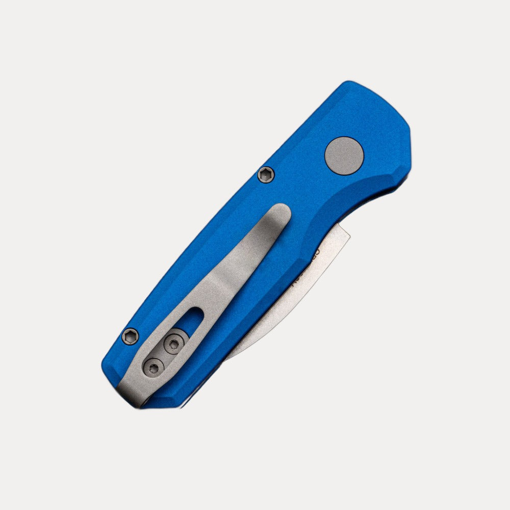 Pro-Tech Knives Runt 5 - Blue Aluminum Handle – Stonewash 20-CV Wharncliffe blade