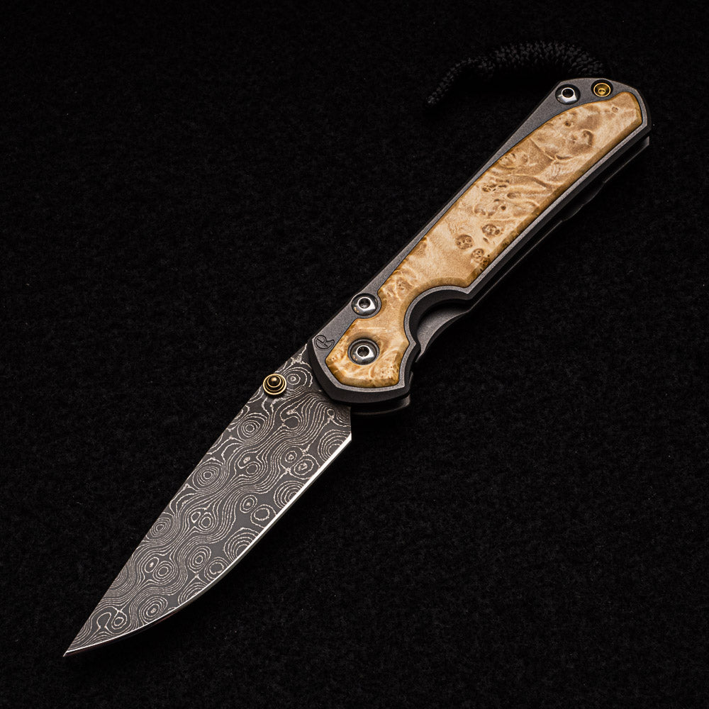 CHRIS REEVE SMALL SEBENZA 31 BOX ELDER - RAINDROP BLADE - GOLD DOUBLE THUMB LUGS