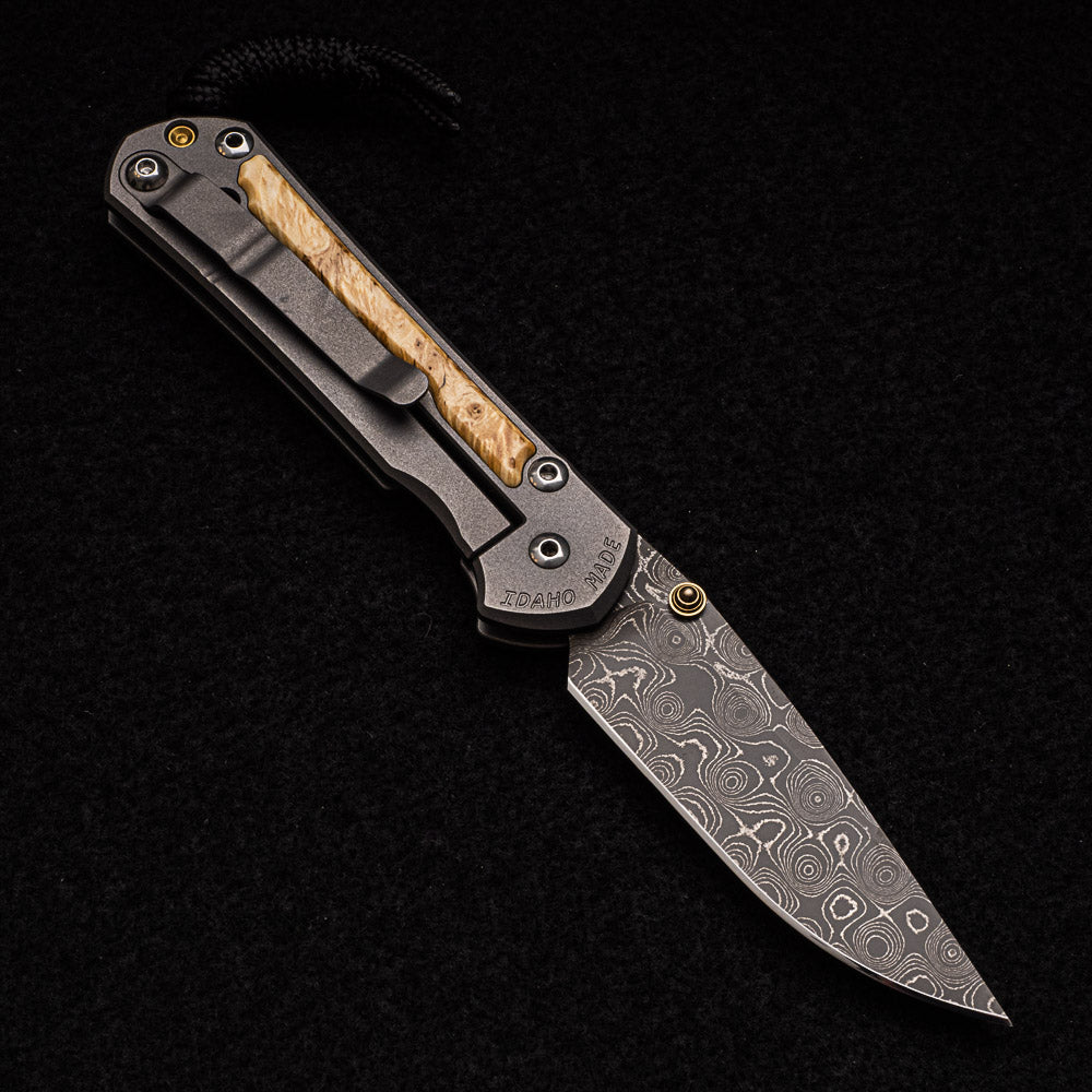 CHRIS REEVE SMALL SEBENZA 31 BOX ELDER - RAINDROP BLADE - GOLD DOUBLE THUMB LUGS