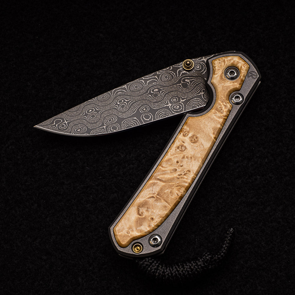 CHRIS REEVE SMALL SEBENZA 31 BOX ELDER - RAINDROP BLADE - GOLD DOUBLE THUMB LUGS