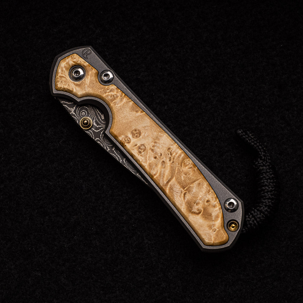 CHRIS REEVE SMALL SEBENZA 31 BOX ELDER - RAINDROP BLADE - GOLD DOUBLE THUMB LUGS