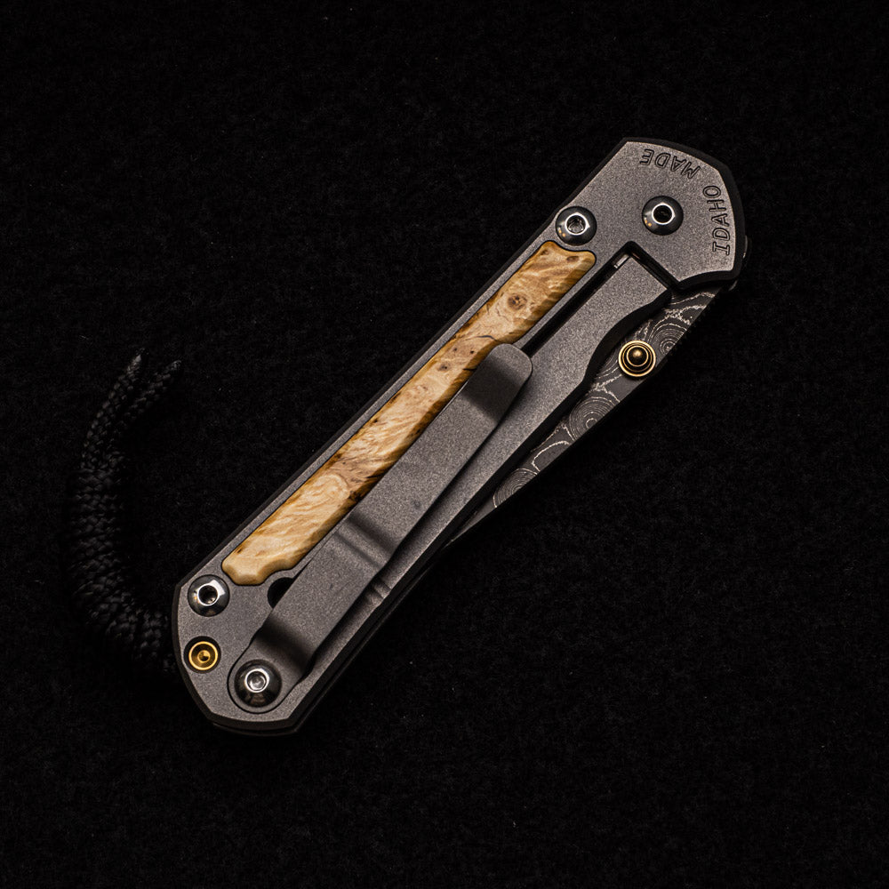 CHRIS REEVE SMALL SEBENZA 31 BOX ELDER - RAINDROP BLADE - GOLD DOUBLE THUMB LUGS