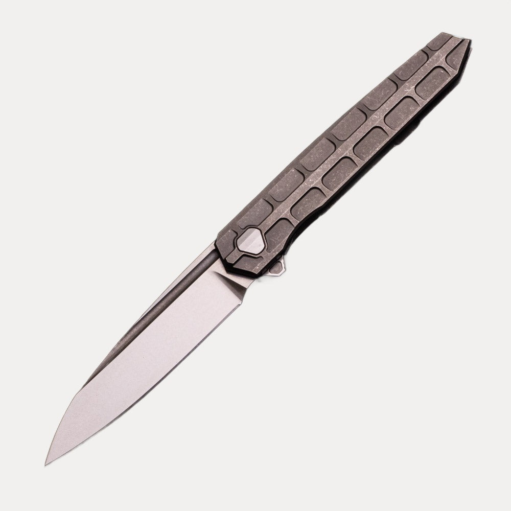 Munroe Knives Cypher Mini – Full Tech Series – Stonewashed Ti Handle – Bright Stonewashed M390 Blade