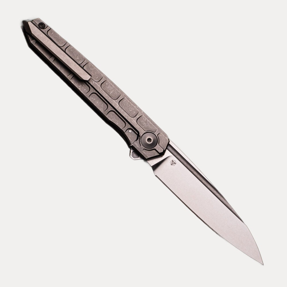 Munroe Knives Cypher Mini – Full Tech Series – Stonewashed Ti Handle – Bright Stonewashed M390 Blade