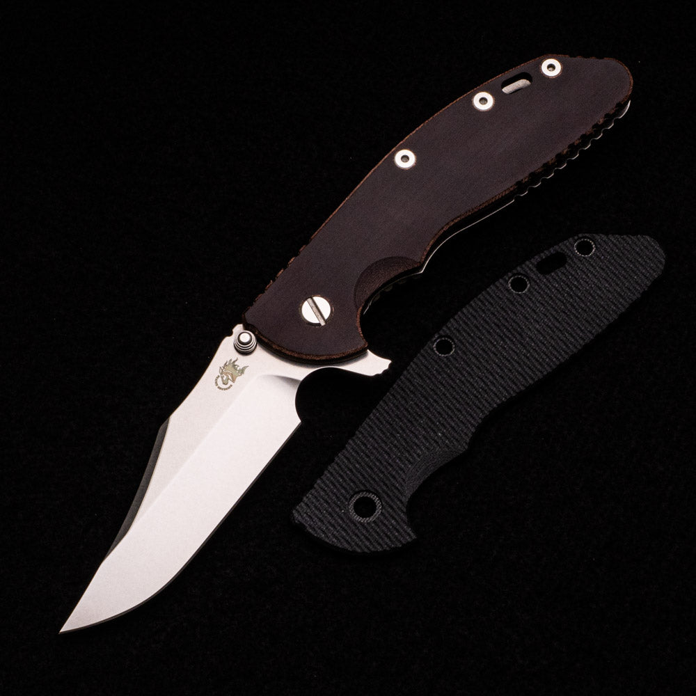 Hinderer Knives XM-24 4.0″ – Bowie CPM 20CV Blade – Tri-Way – Stonewash – Smooth Burgundy Canvas Micarta Scale W- Extra Black G10 Scale