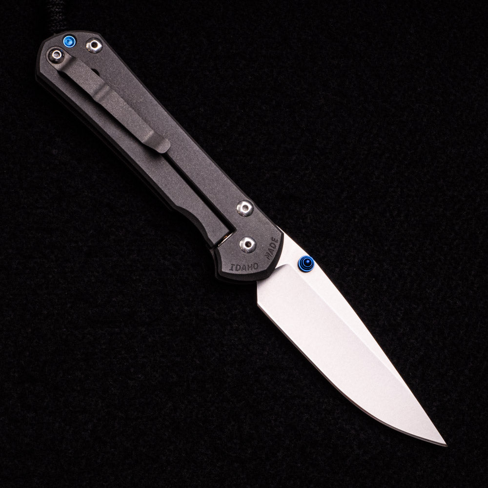 CHRIS REEVE LARGE SEBENZA 31 PLAIN – DROP POINT CPM S35VN BLADE – BLUE DOUBLE THUMB LUGS