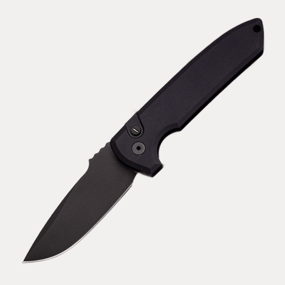 Pro-Tech Knives Rockeye Auto – Smooth Black Handle – Tritium Button – Sterile DLC Black S35VN Blade LG303-OPERATOR