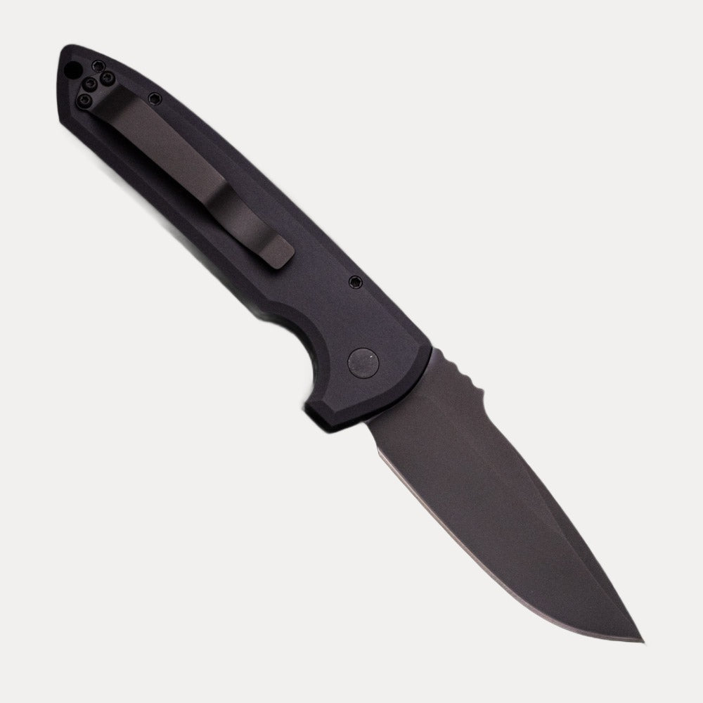 Pro-Tech Knives Rockeye Auto – Smooth Black Handle – Tritium Button – Sterile DLC Black S35VN Blade LG303-OPERATOR