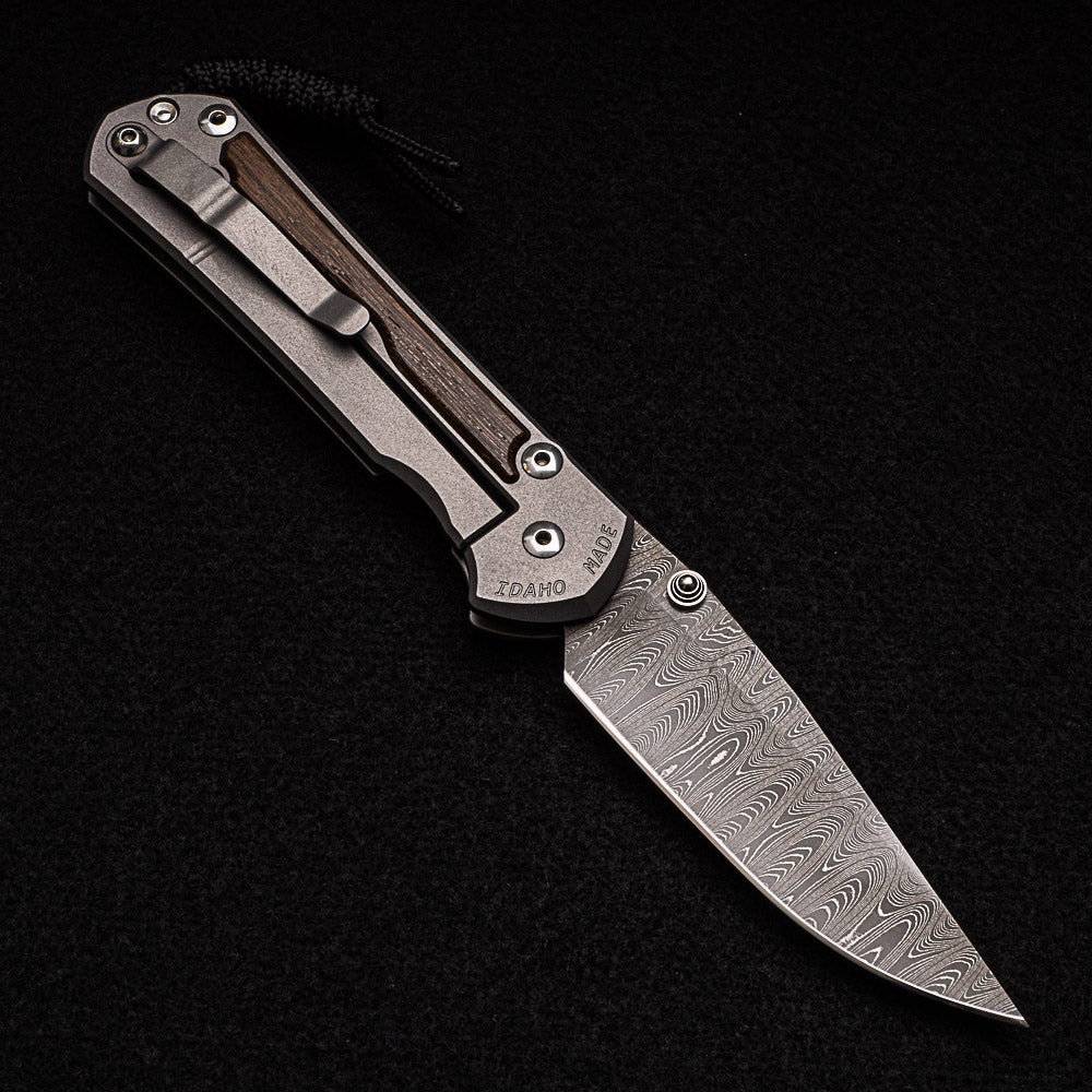 CHRIS REEVE LARGE SEBENZA 31 BOG OAK - LADDER BLADE - SILVER DOUBLE THUMB LUGS