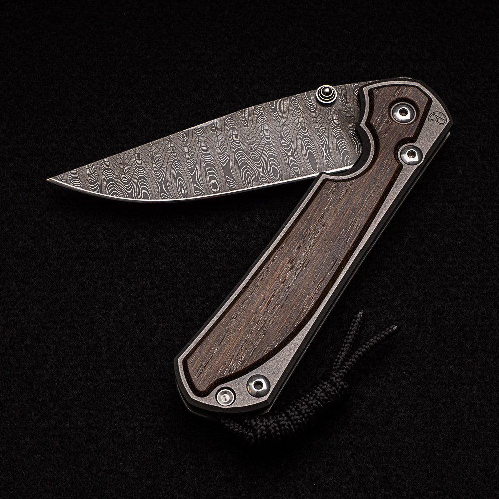 CHRIS REEVE LARGE SEBENZA 31 BOG OAK - LADDER BLADE - SILVER DOUBLE THUMB LUGS