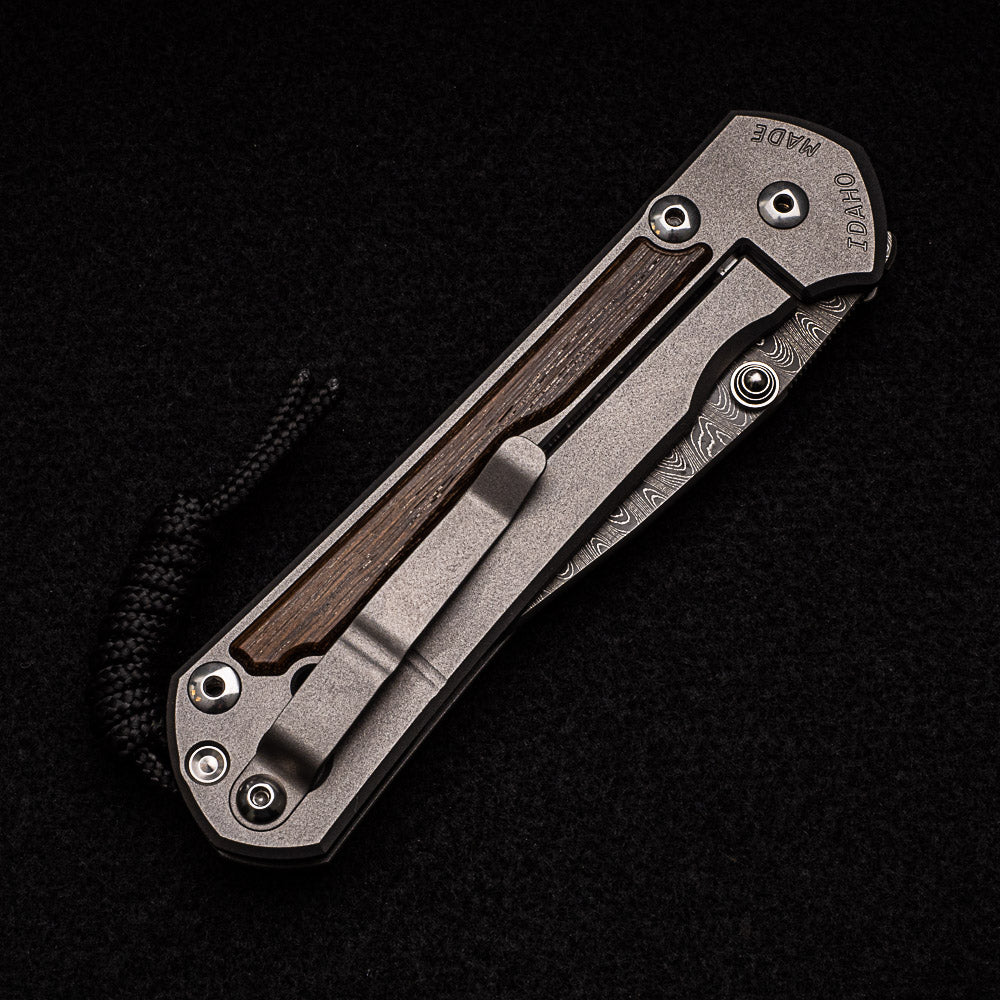 CHRIS REEVE LARGE SEBENZA 31 BOG OAK - LADDER BLADE - SILVER DOUBLE THUMB LUGS