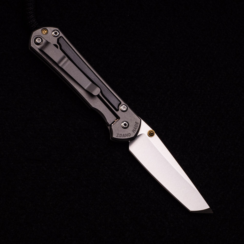 CHRIS REEVE SMALL SEBENZA 31 BOG OAK INLAY – CPM MAGNACUT TANTO BLADE – GOLD DOUBLE THUMB LUGS