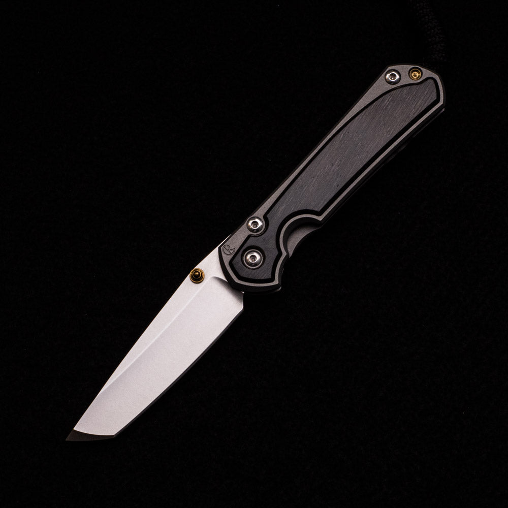 CHRIS REEVE SMALL SEBENZA 31 BOG OAK INLAY – CPM MAGNACUT TANTO BLADE – GOLD DOUBLE THUMB LUGS