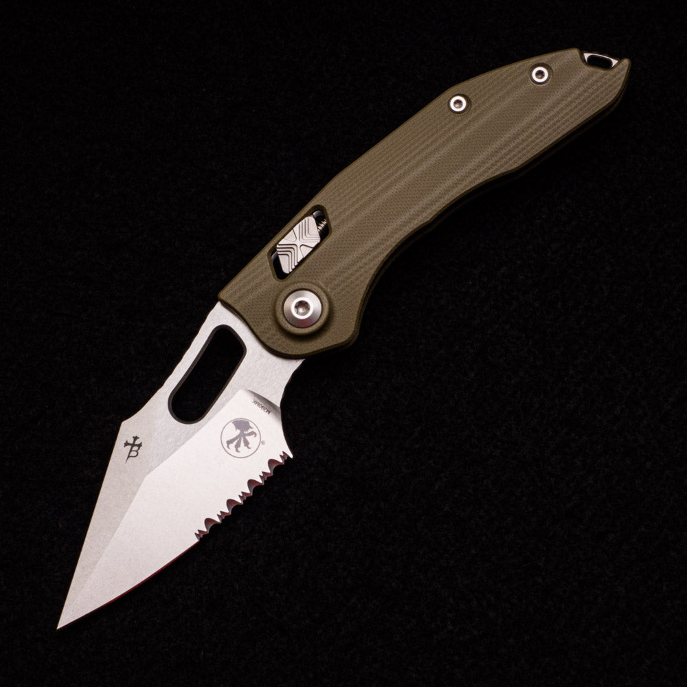 Microtech - Borka Blades Design Stitch – RAM-LOK S-E G10 OD Green Stonewash Partial Serrated 169-RL-11GTOD