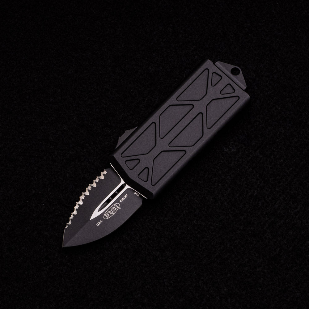 MICROTECH EXOCET - CA-LEGAL OTF KNIFE - MONEYCLIP D-E TACTICAL FULL SERRATED 157-3 T