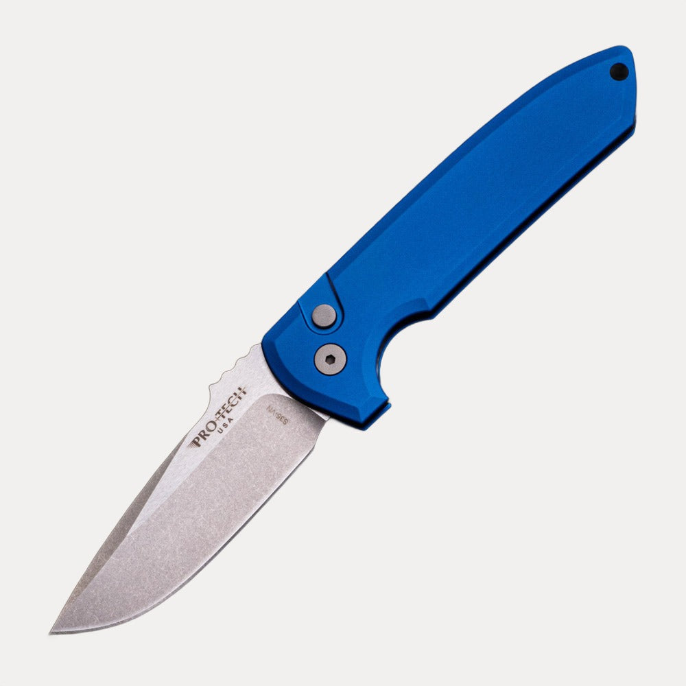 Pro-Tech Knives Rockeye Auto – Solid Blue Handle – Stonewash CPM-S35VN Blade LG301-BLUE