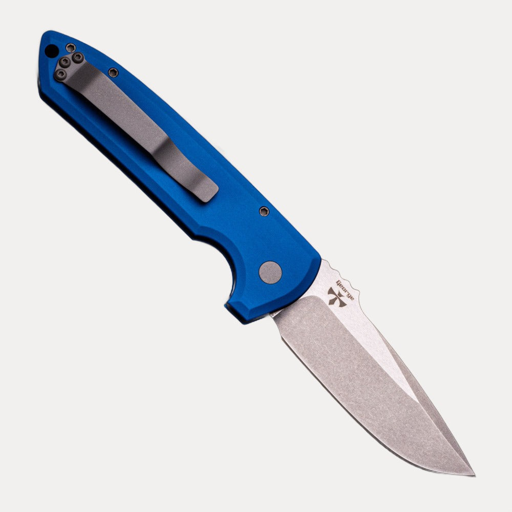 Pro-Tech Knives Rockeye Auto – Solid Blue Handle – Stonewash CPM-S35VN Blade LG301-BLUE