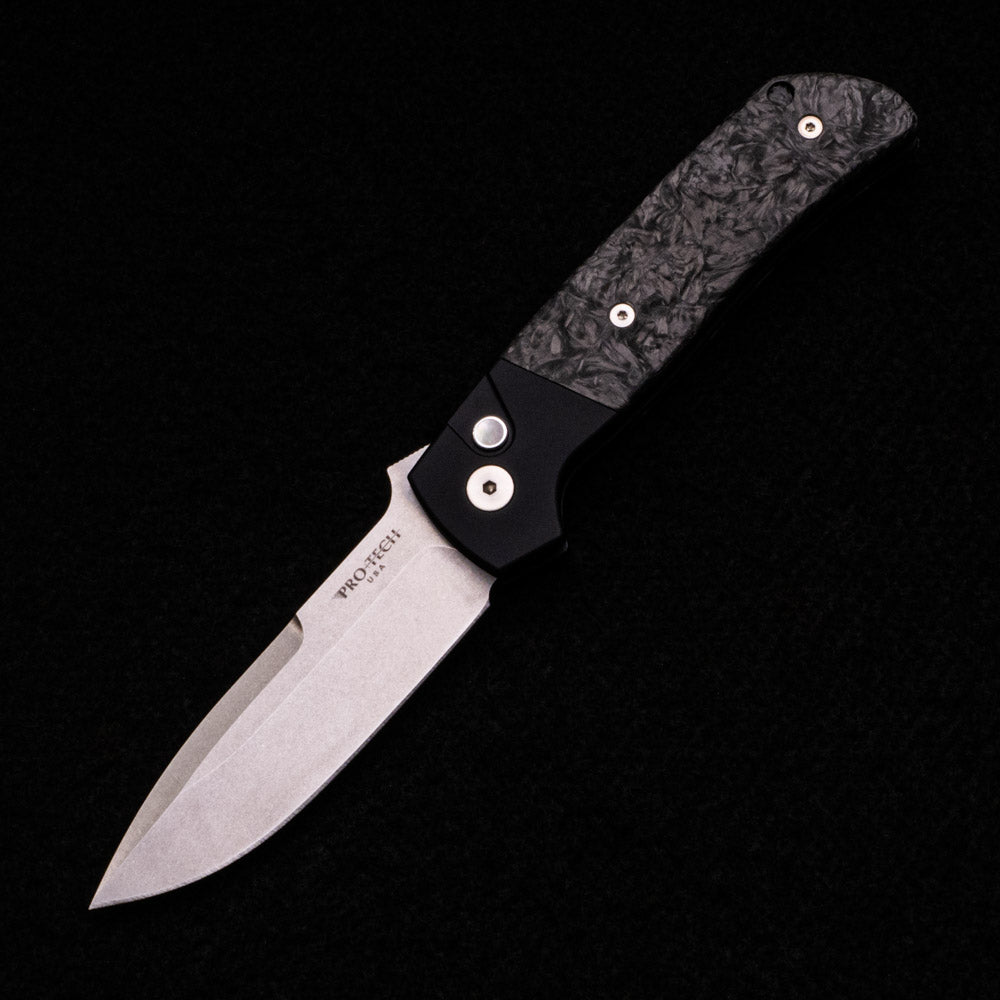 Pro-Tech Knives Terzuola ATCF Auto – Black Handle W- “Dark Matter” Carbon Fiber Inlays – Stonewash MagnaCut Blade BT2731