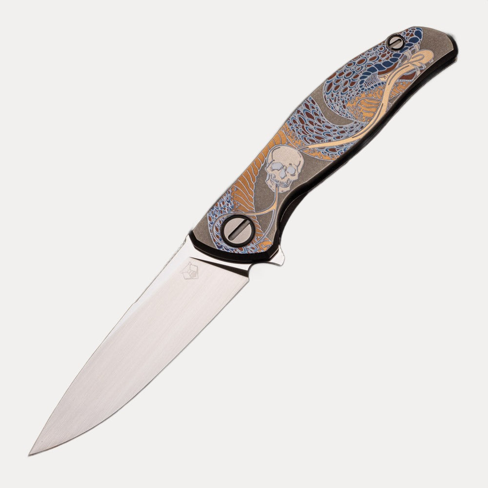 SHIROGOROV KNIVES - MAD RUSSIAN CUSTOM ART EDITION "RATTLESNAKE" F95 FLIPPER - M390 BLADE - TITANIUM HANDLE - MRBS