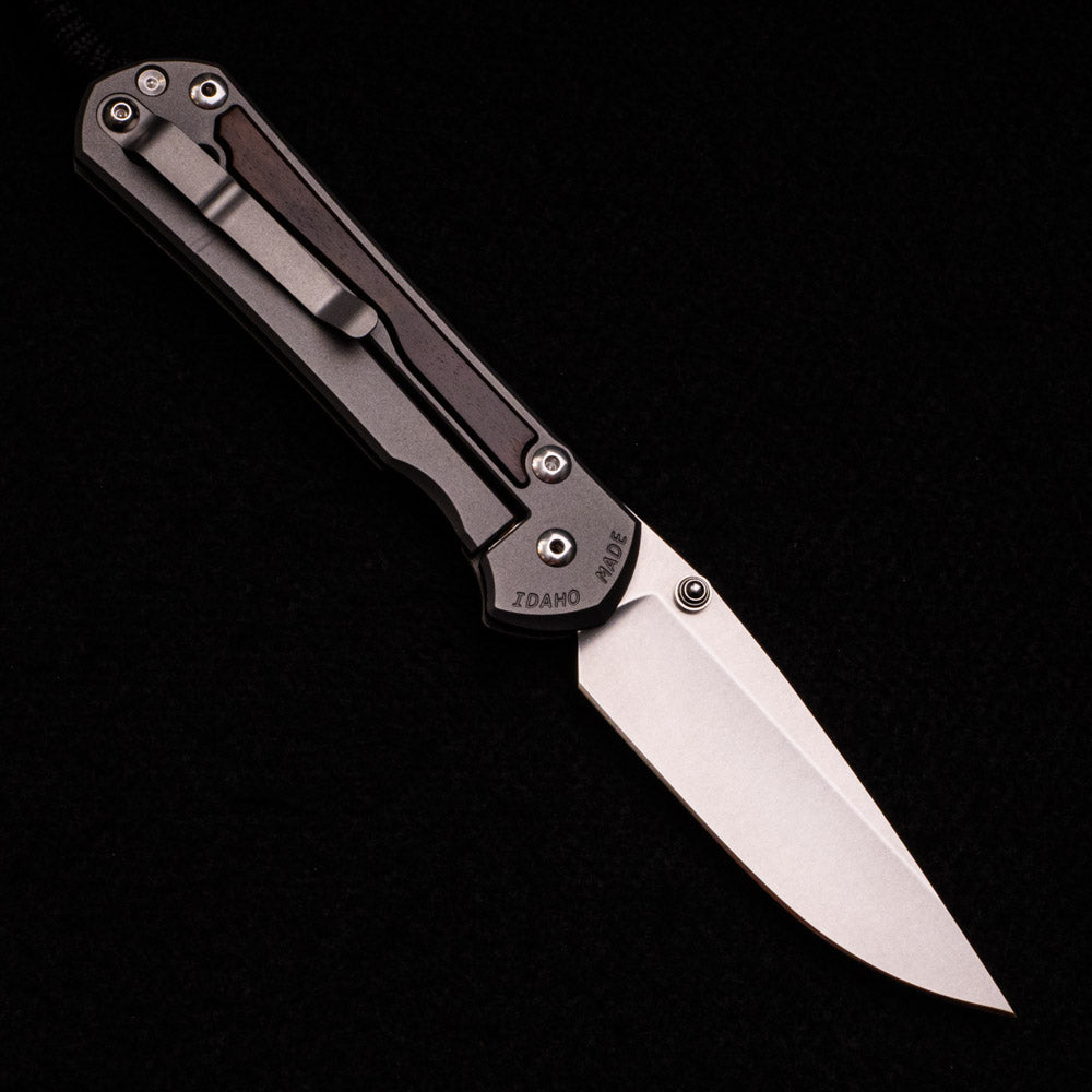 CHRIS REEVE LARGE SEBENZA 31 MACASSAR INLAY – CPM MAGNACUT BLADE – SILVER DOUBLE THUMB LUGS