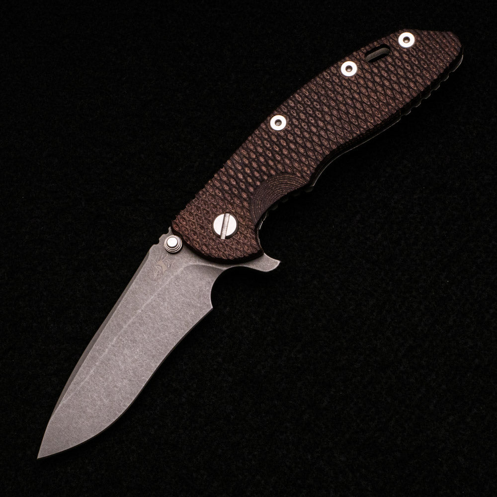 Hinderer Knives XM-18 3.5″ – Tri-Way – Recurve – Working Finish – Brown G10