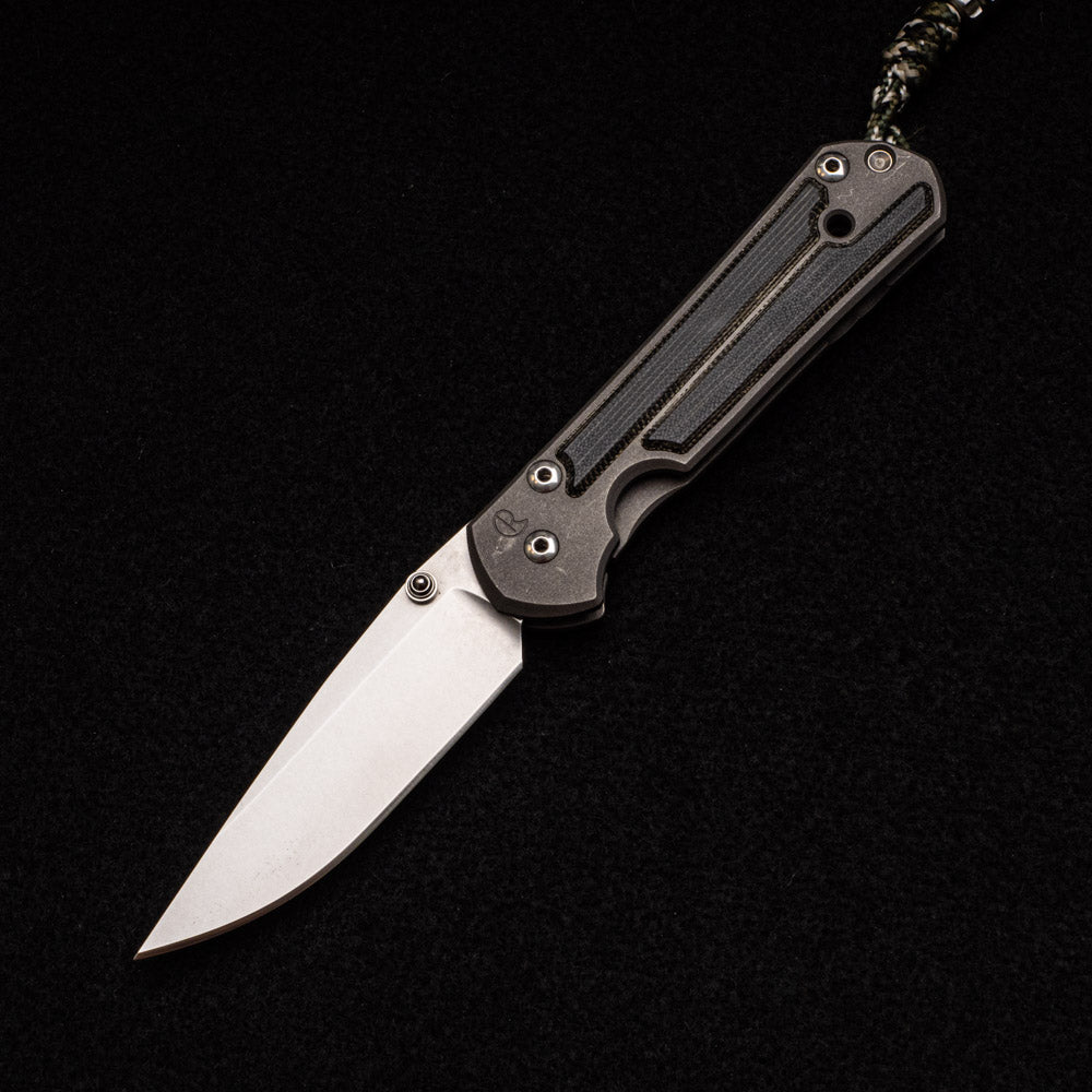 CHRIS REEVE SMALL SEBENZA 21 BLACK CANVAS MICARTA INLAY - S35VN BLADE - SILVER DOUBLE THUMB LUGS