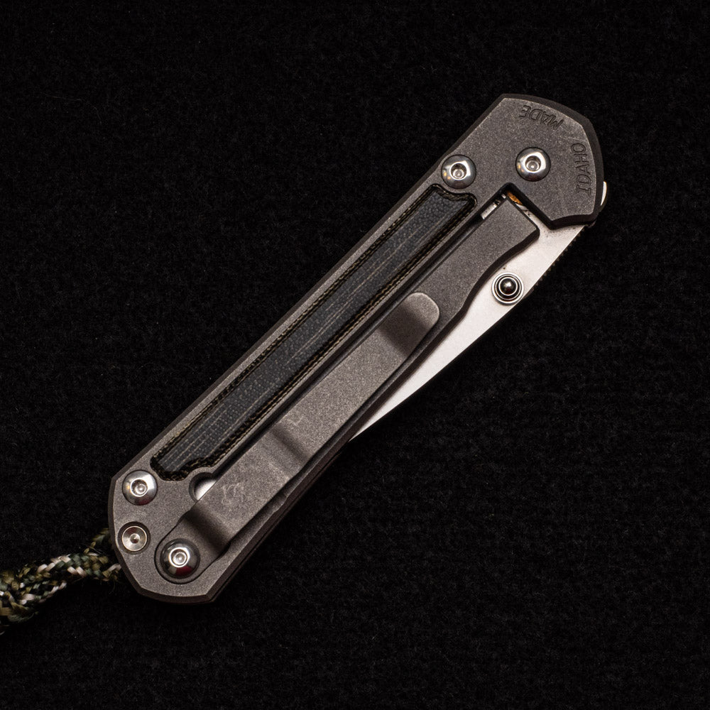 CHRIS REEVE SMALL SEBENZA 21 BLACK CANVAS MICARTA INLAY - S35VN BLADE - SILVER DOUBLE THUMB LUGS