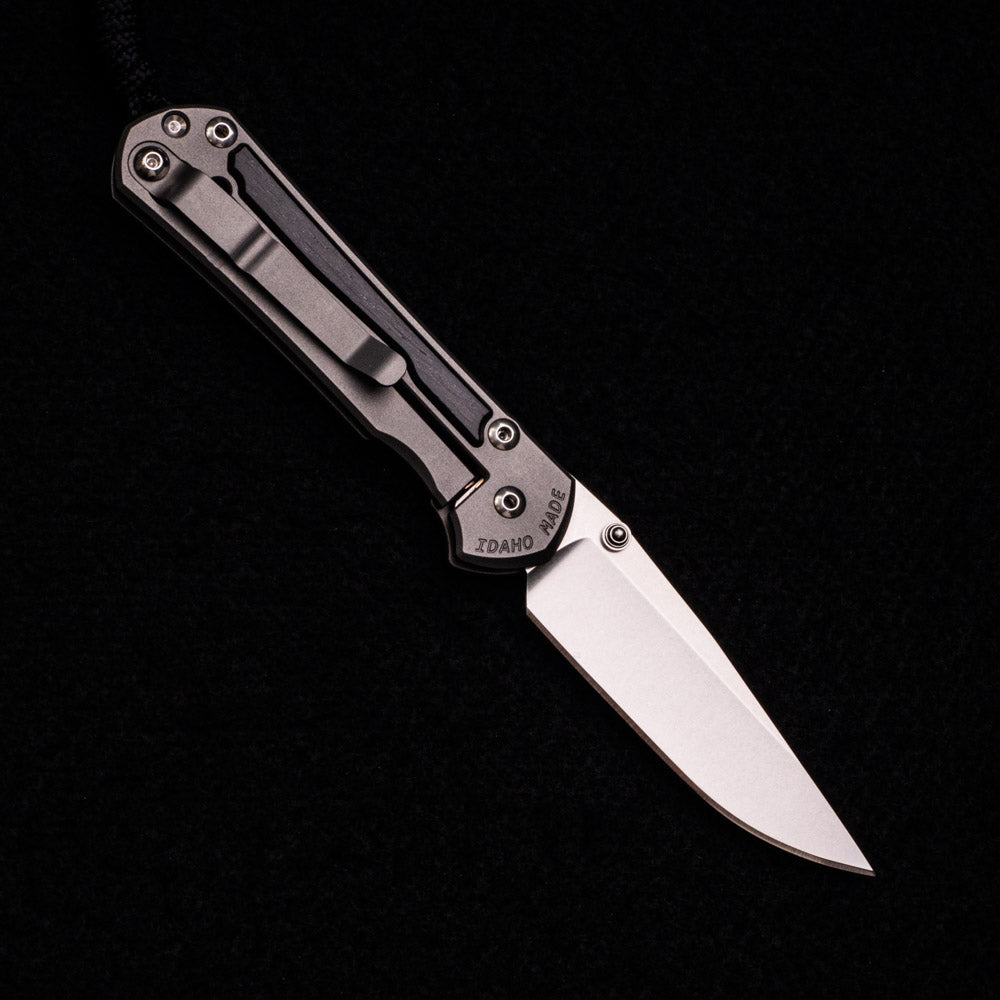 CHRIS REEVE SMALL SEBENZA 31 BOG OAK INLAY – CPM MAGNACUT BLADE – SILVER DOUBLE THUMB LUGS