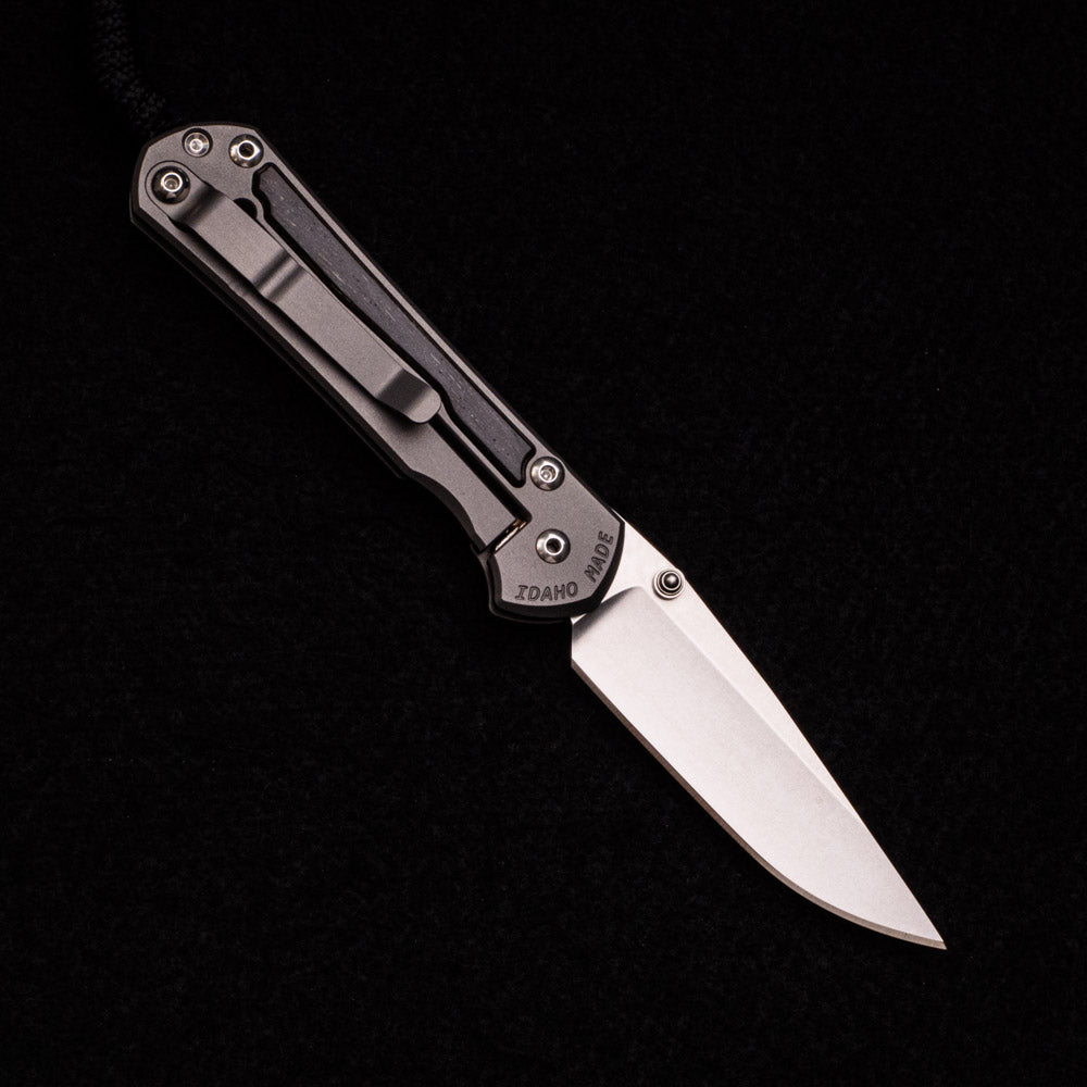 CHRIS REEVE SMALL SEBENZA 31 BOG OAK INLAY – CPM MAGNACUT BLADE – SILVER DOUBLE THUMB LUGS