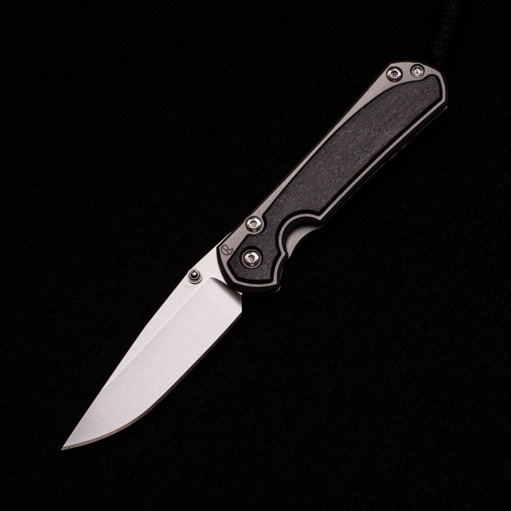 CHRIS REEVE SMALL SEBENZA 31 BOG OAK INLAY – CPM MAGNACUT BLADE – SILVER DOUBLE THUMB LUGS