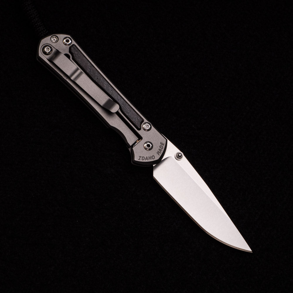 CHRIS REEVE SMALL SEBENZA 31 BOG OAK INLAY – CPM MAGNACUT BLADE – SILVER DOUBLE THUMB LUGS