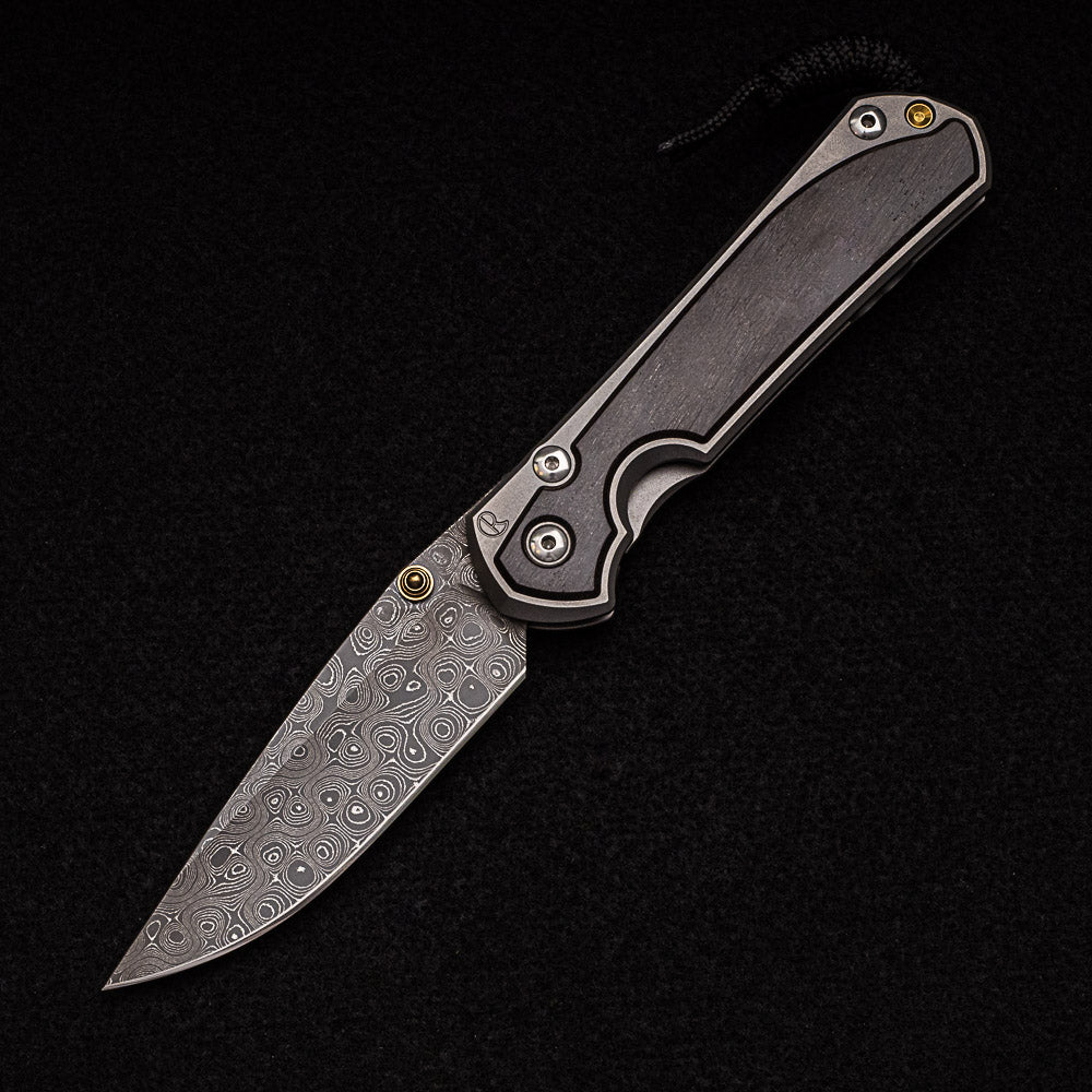 CHRIS REEVE LARGE SEBENZA 31 BOG OAK - RAINDROP BLADE - GOLD DOUBLE THUMB LUGS