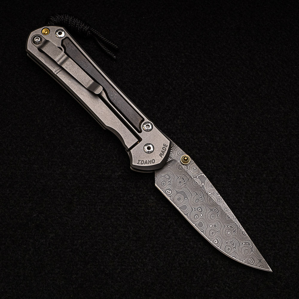 CHRIS REEVE LARGE SEBENZA 31 BOG OAK - RAINDROP BLADE - GOLD DOUBLE THUMB LUGS