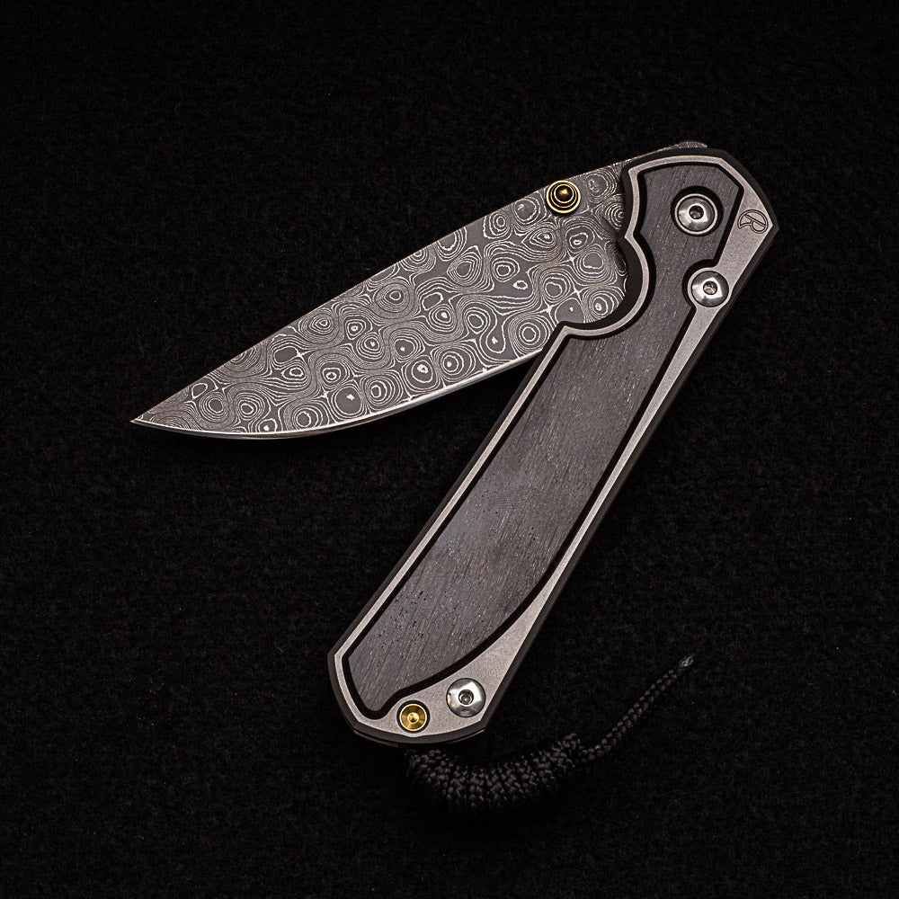 CHRIS REEVE LARGE SEBENZA 31 BOG OAK - RAINDROP BLADE - GOLD DOUBLE THUMB LUGS