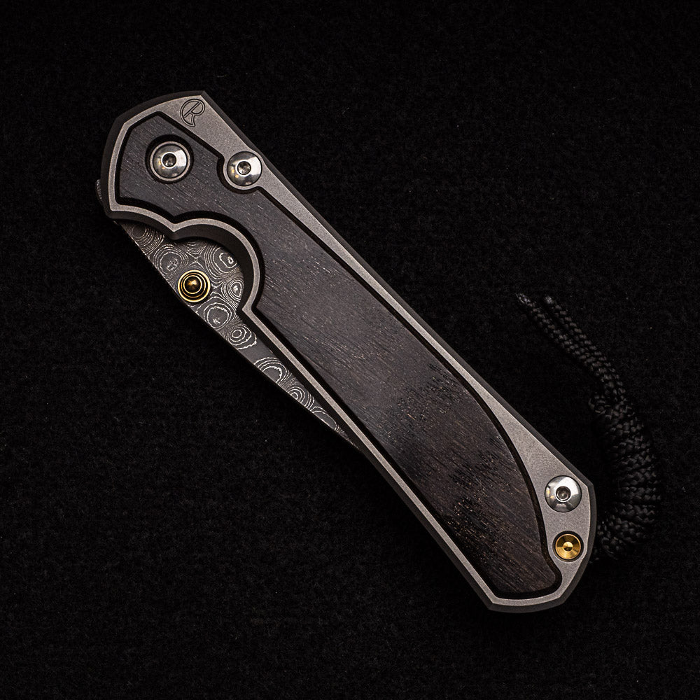 CHRIS REEVE LARGE SEBENZA 31 BOG OAK - RAINDROP BLADE - GOLD DOUBLE THUMB LUGS