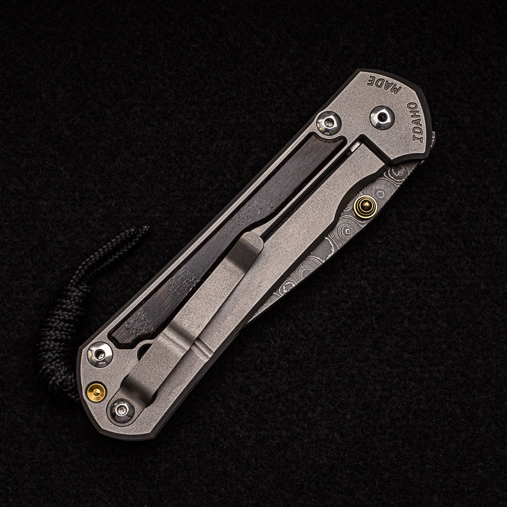 CHRIS REEVE LARGE SEBENZA 31 BOG OAK - RAINDROP BLADE - GOLD DOUBLE THUMB LUGS