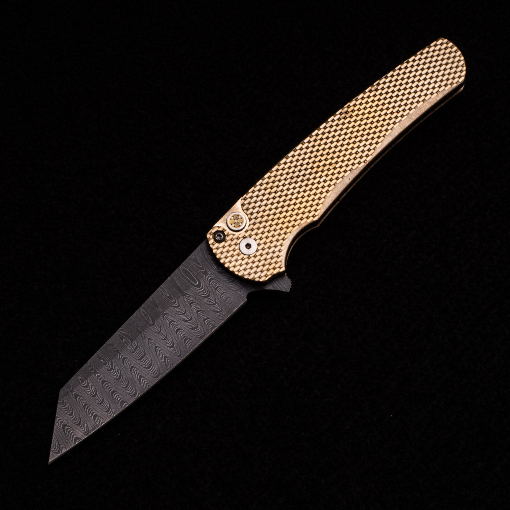 Pro-Tech Knives Malibu Flipper – Blade Show West 2021 – Textured Bronze AL Handle – Mosaic Button – Reverse Tanto Chad Nichols Blade #30 of 30