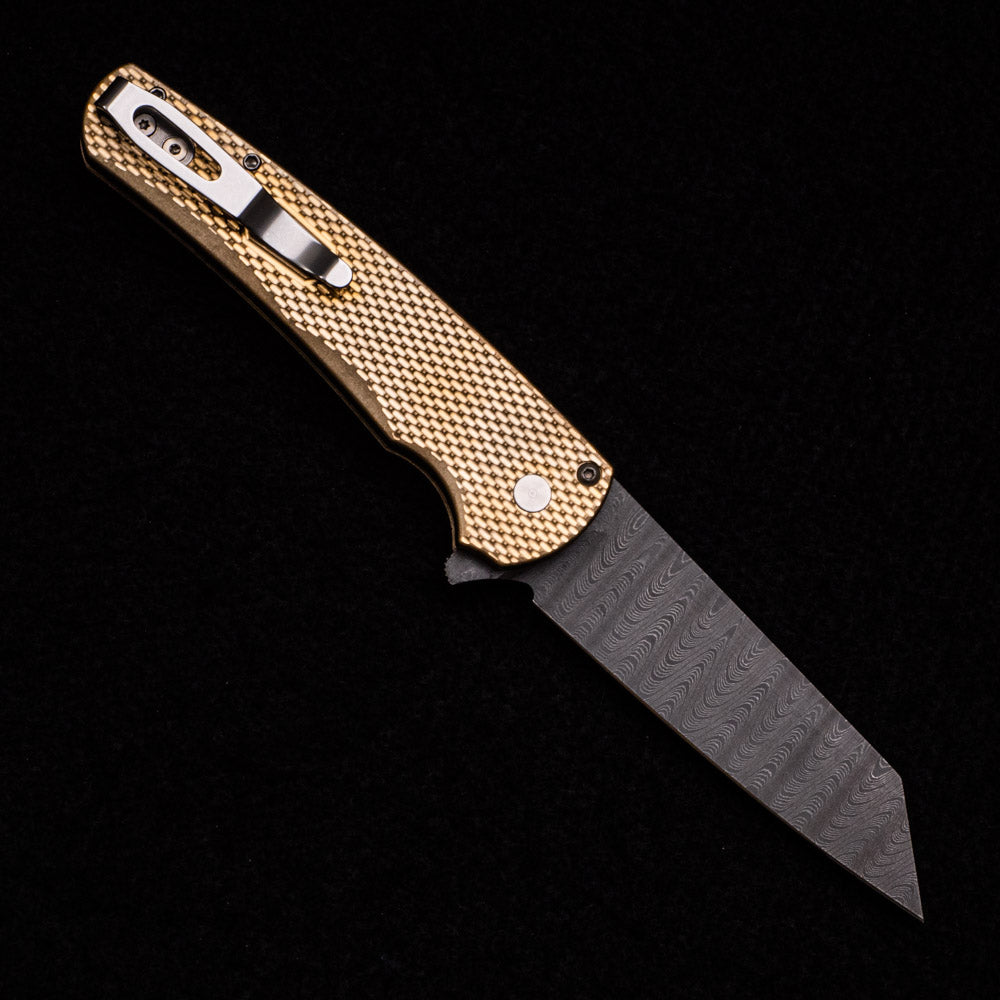 Pro-Tech Knives Malibu Flipper – Blade Show West 2021 – Textured Bronze AL Handle – Mosaic Button – Reverse Tanto Chad Nichols Blade #30 of 30