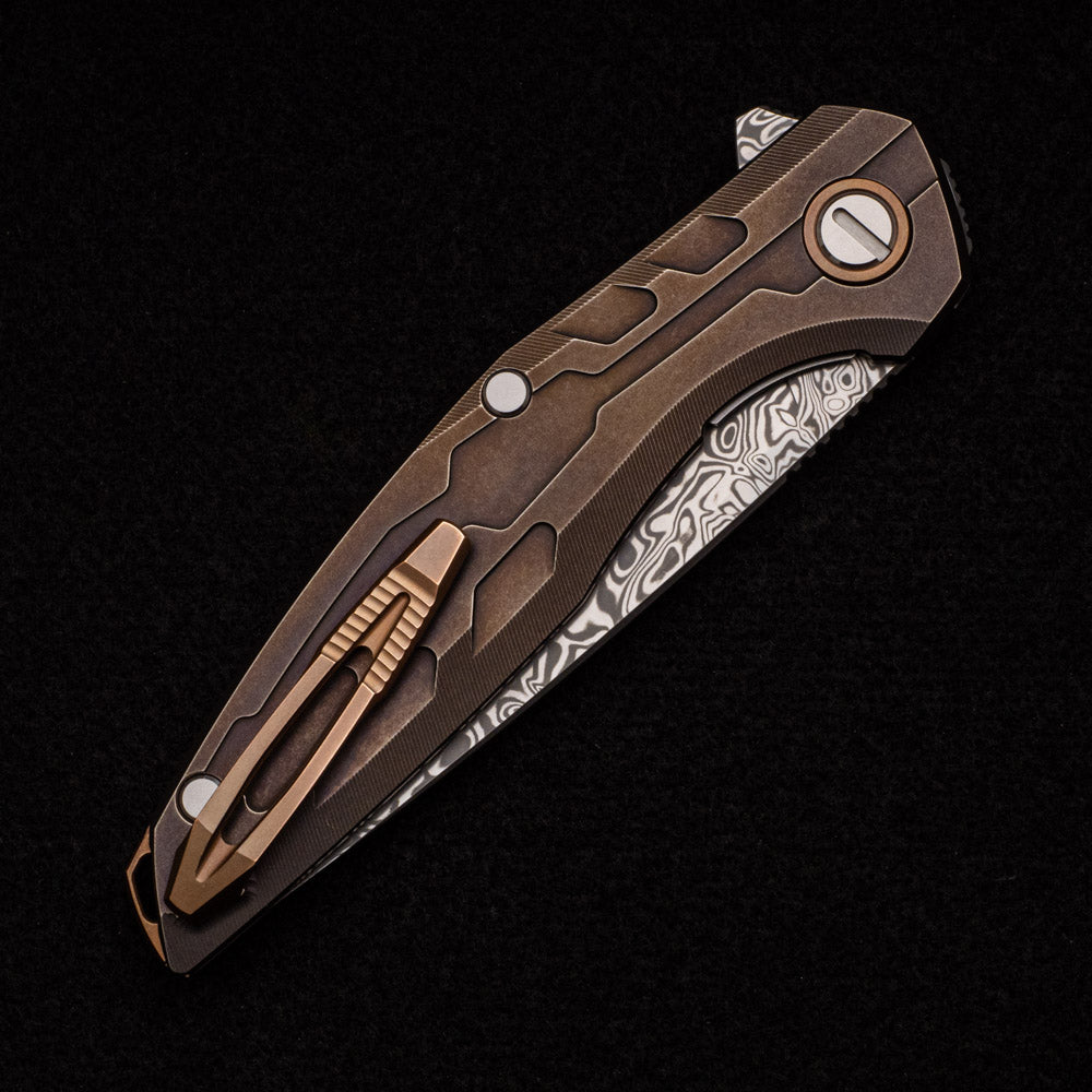 Shirogorov Custom Division 111 - Bronze Titanium Handle - Vinland Damasteel Blade - RBS