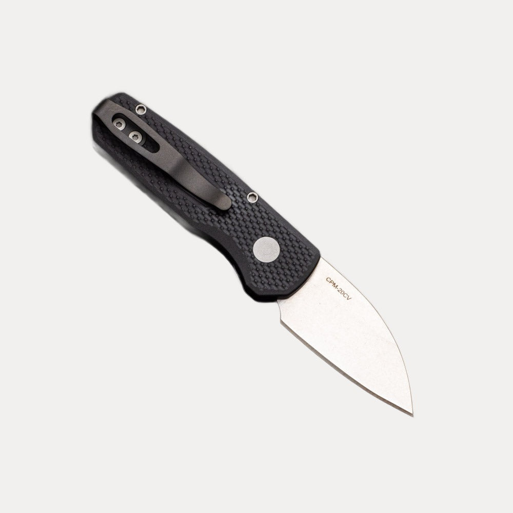 Pro-Tech Knives Runt 5 - Textured Black Aluminum Handle - Stonewash 20-CV Wharncliffe Blade - R5105